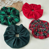 Xmas Plaid Bead Hair Scrunchie Retro Tie_Cwaha07608