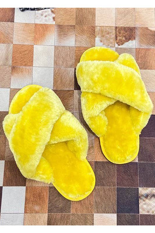 CROSS STRAP FLUFFY CASUAL SLIPPERS_CWSHS199