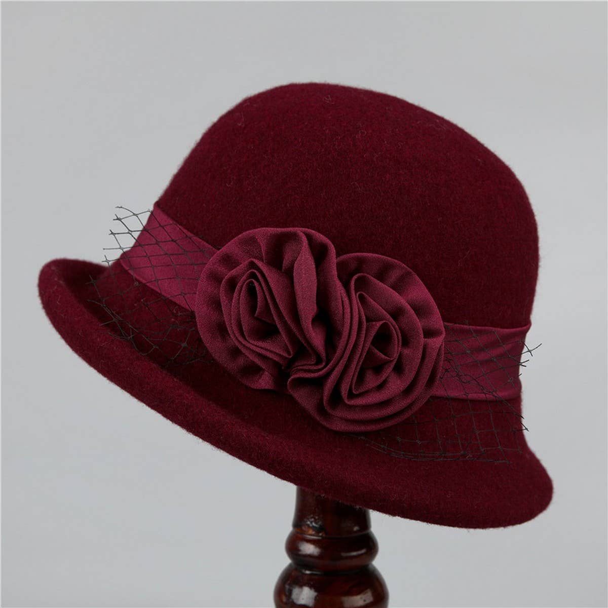 AUTUMN AND WINTER WARM FLOWER CURLED BUCKET HAT_CWAH1796