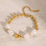 Titanium Steel Baroque Pearl Bracelet,Luxury Style