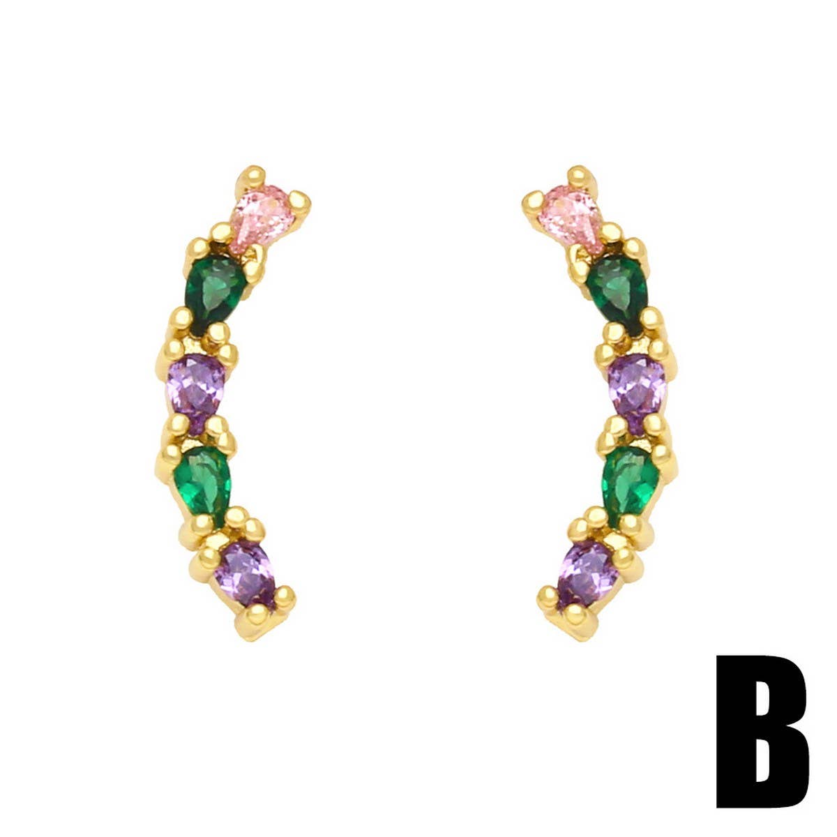 COLORED ZIRCON HEART BOW EARRINGS_CWAJE1007