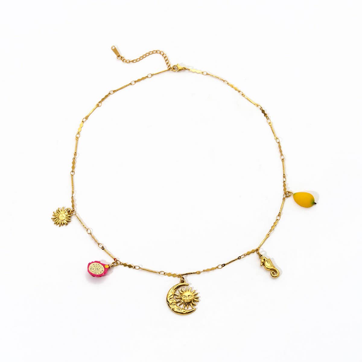 OCEAN STYLE STEEL NECKLACE WITH TURTLE SEAHORSE_CWMM8849