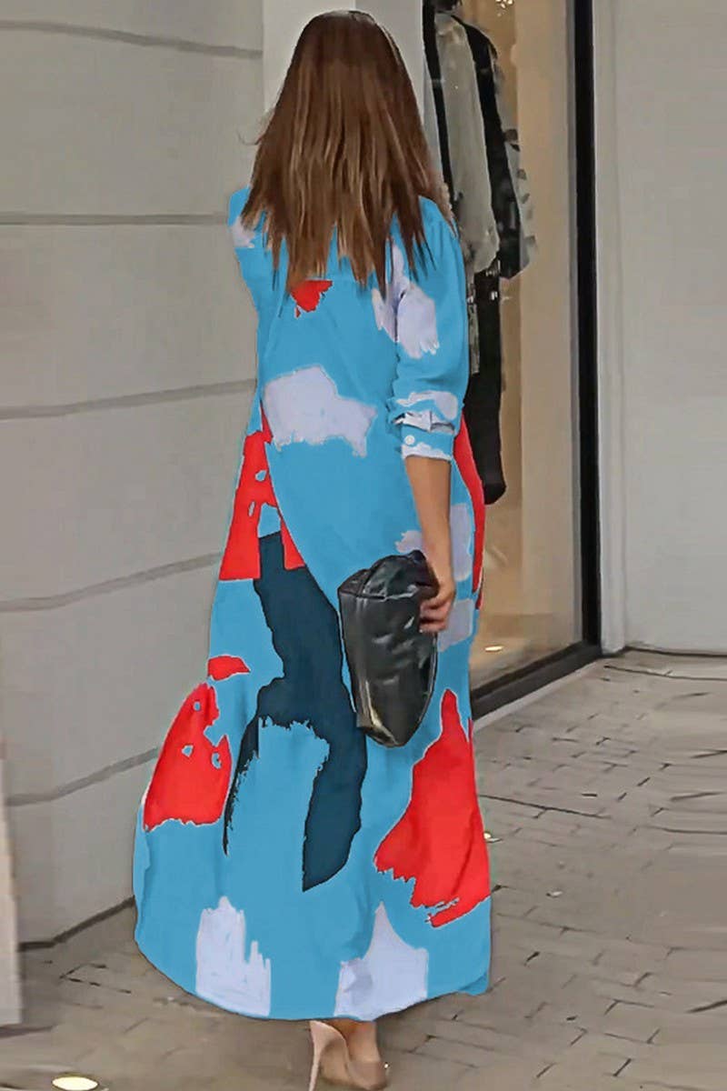 Women Collared Marble Print Cozy Shirts Dress_Cwdmd0719