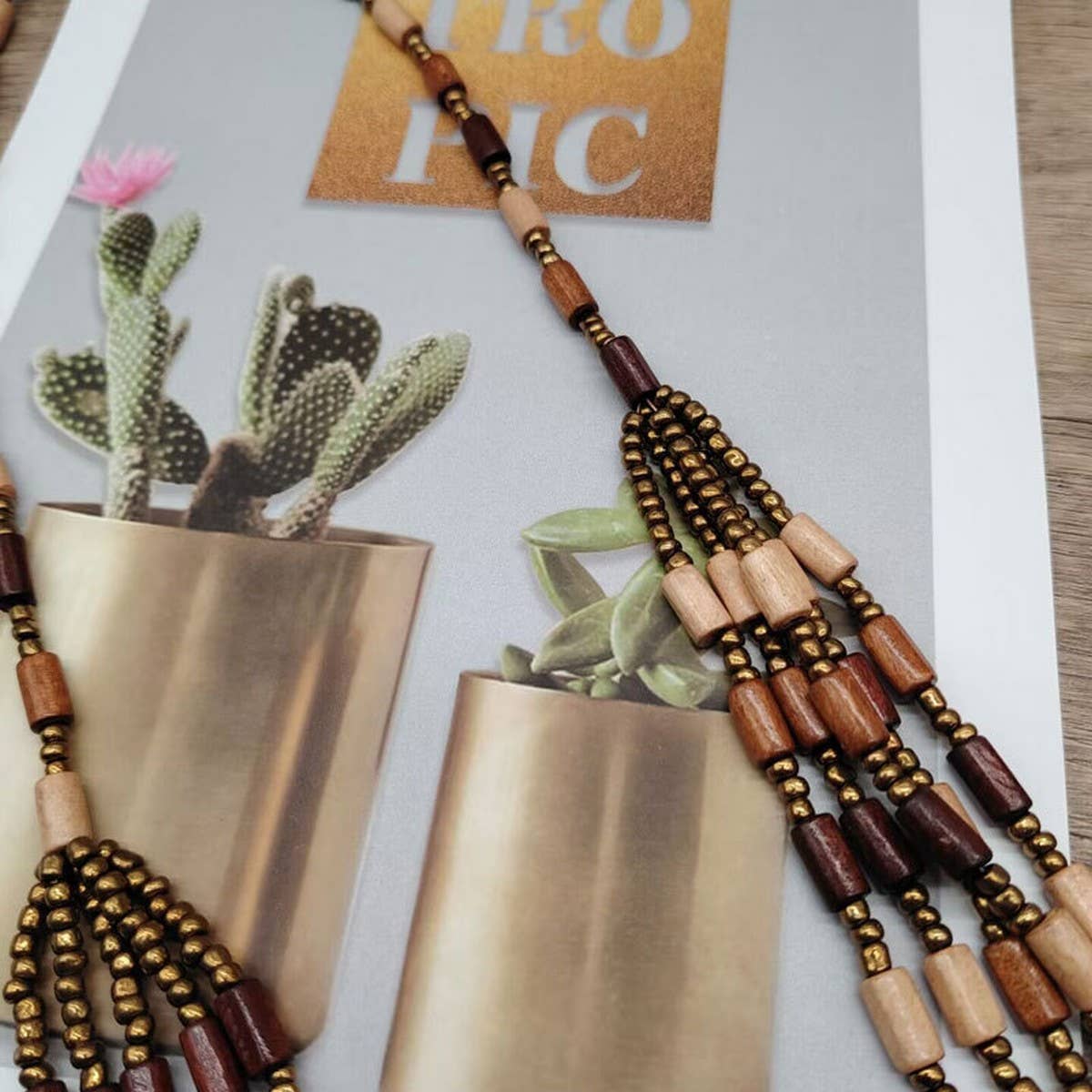 Vintage Small Wooden Tube Multi-Layer Bead Necklace_Cwmm4857