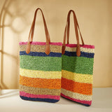FASHIONABLE STRIPED COLOR BLOCK BEACH CROCHET BAG_CWAB1968