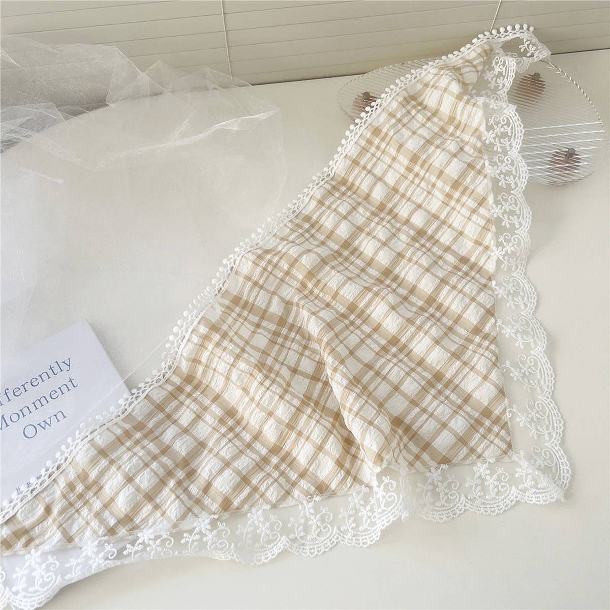 LACE TRIANGLE SCARF STRIPED HEADBAND SCARF_CWASC0841