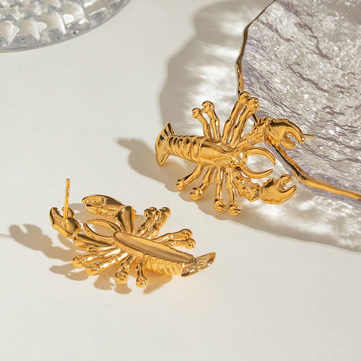 18K GOLD TITANIUM STAINLESS STEEL LOBSTER EARRINGS_CWASC1676