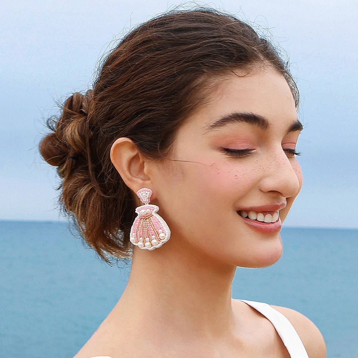 CUTE CARTOON DOLPHIN STARFISH RICE BEAD EARRINGS_CWAJE1647