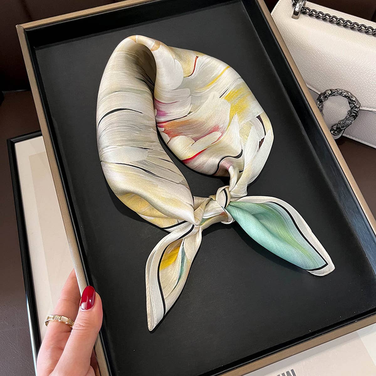 100% SILK CAMELLIA PRINT TWILL SCARF FOR WOMEN_CWASC0539