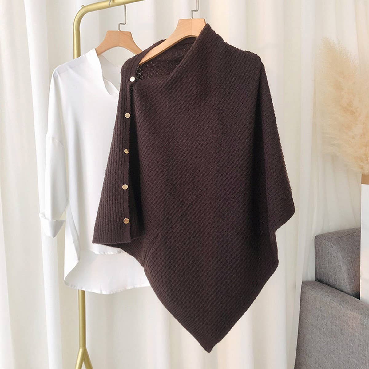 NEW KNITTED CAPE BUCKLE SHAWL_CWASC0754