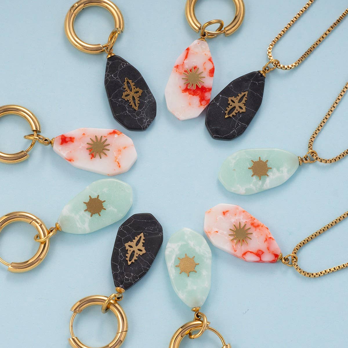 Vintage Steel Necklace Earrings With Stone_Cwmm8847