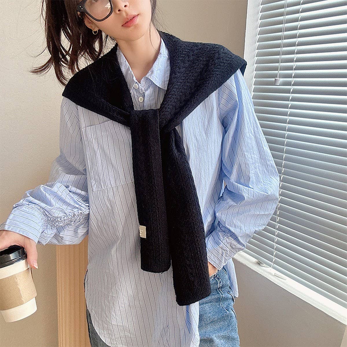 Cwmm10402_Solid Knit Shawl Cape Scarf For Women