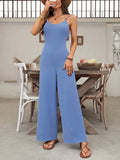 Solid-Color Woven Wood Bead Halter Jumpsuit