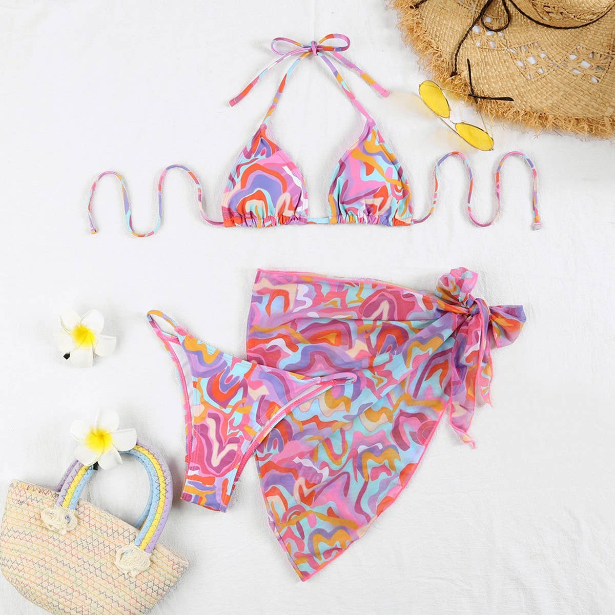 PRINTED PUSH UP SEXY BIKINI THREE PIECE SWIMSUIT_CWMW0727