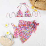 PRINTED PUSH UP SEXY BIKINI THREE PIECE SWIMSUIT_CWMW0727