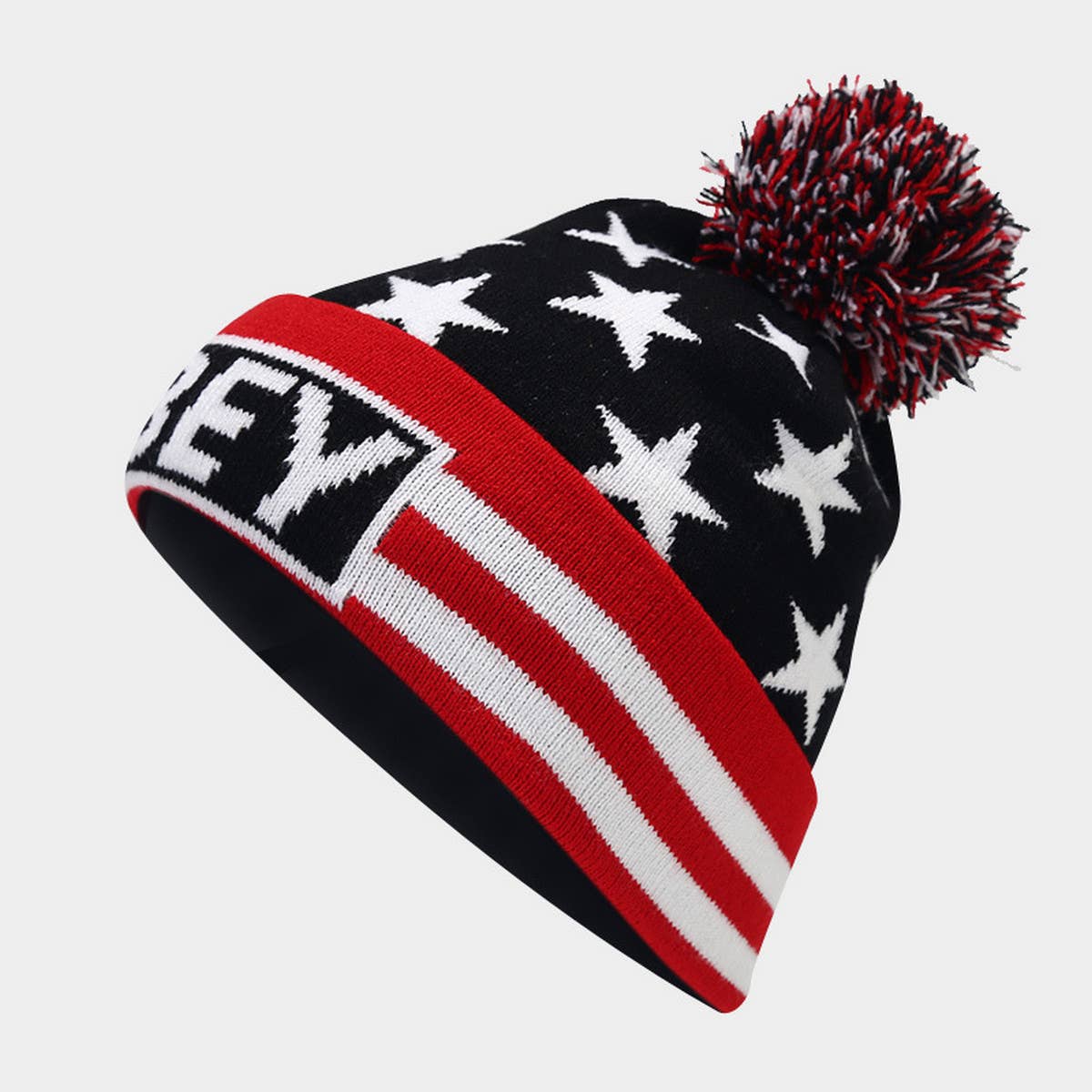 FASHION STRIPED JACQUARD POM POM KNITTED HAT_CWAH1614