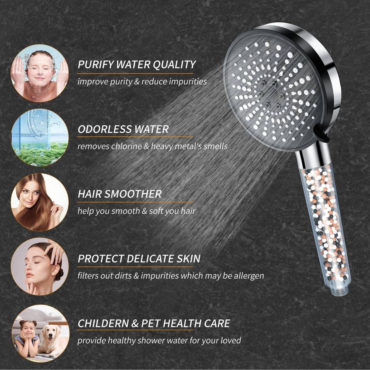 5 SPRAY MINERAL STONE FILTER SHOWER HEAD_CWASC1706