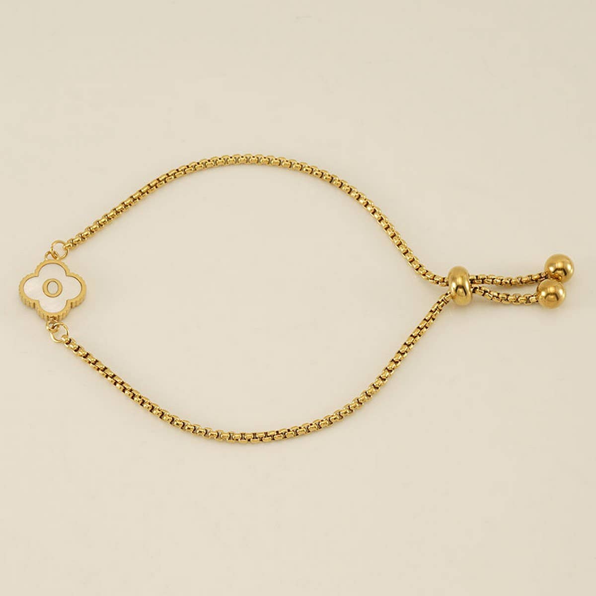 Cwaje1959_Adjustable Four Leaf Clover Letter Shell Bracelet
