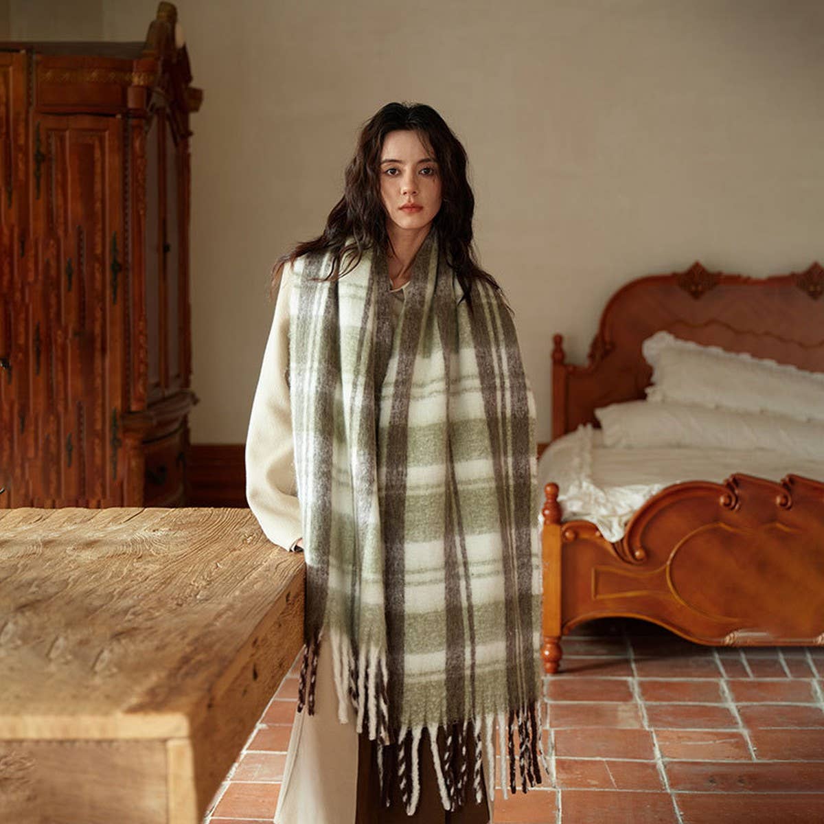 COLORBLOCK PLAID FAUX CASHMERE SCARF FOR WINTER_CWASC2320