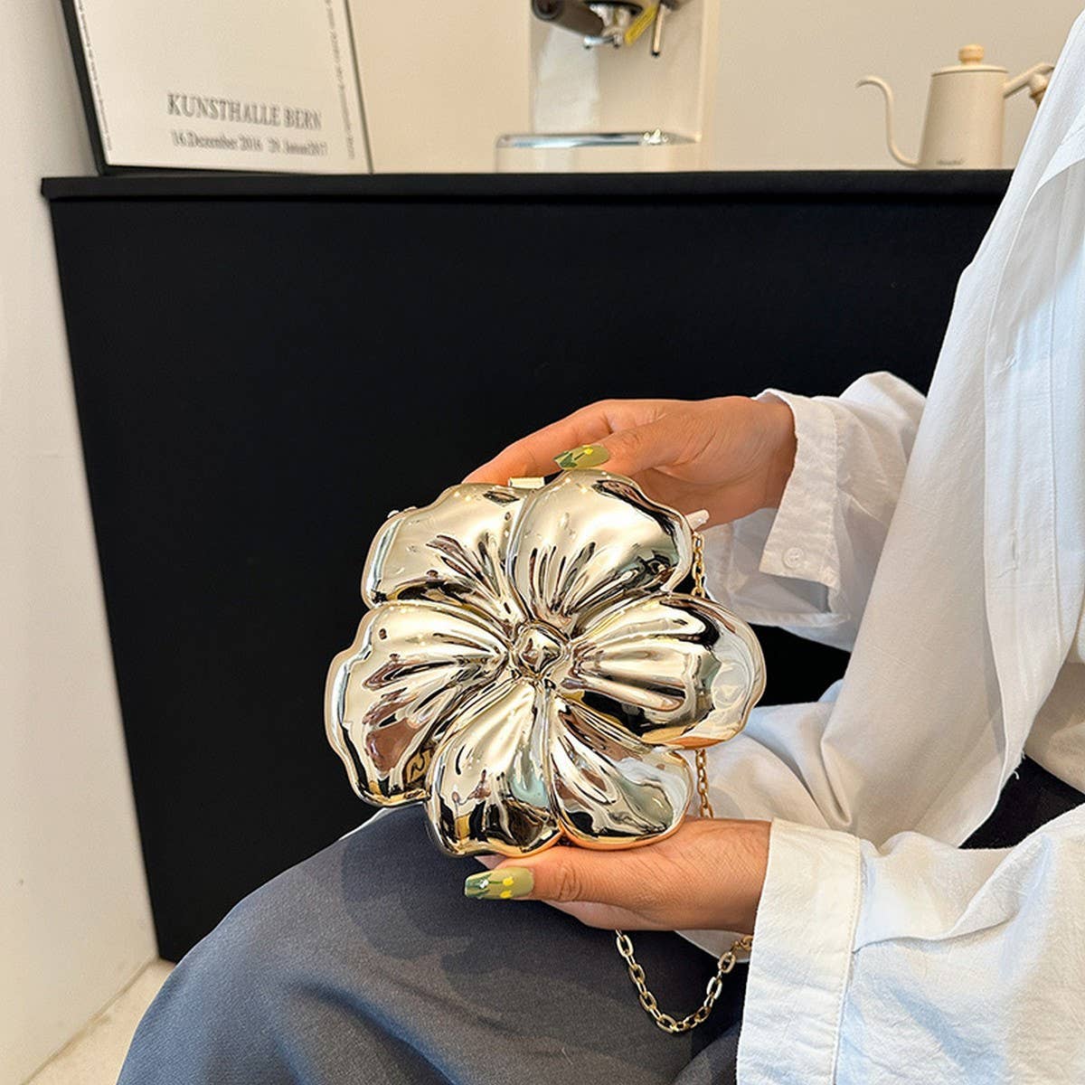 FLOWER GOLD PRESSED BAG BANQUET BAG CLUTCH_CWAB3259