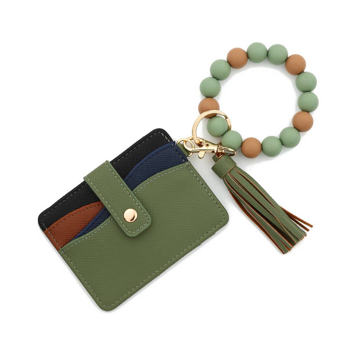 BEADED BRACELET KEYCHAIN WITH COLORBLOCK WALLET_CWAB4942