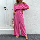 Wide-Leg One-Shoulder Solid Color Pant Jumpsuit