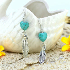 Vintage Heart Pendant Feather Earrings