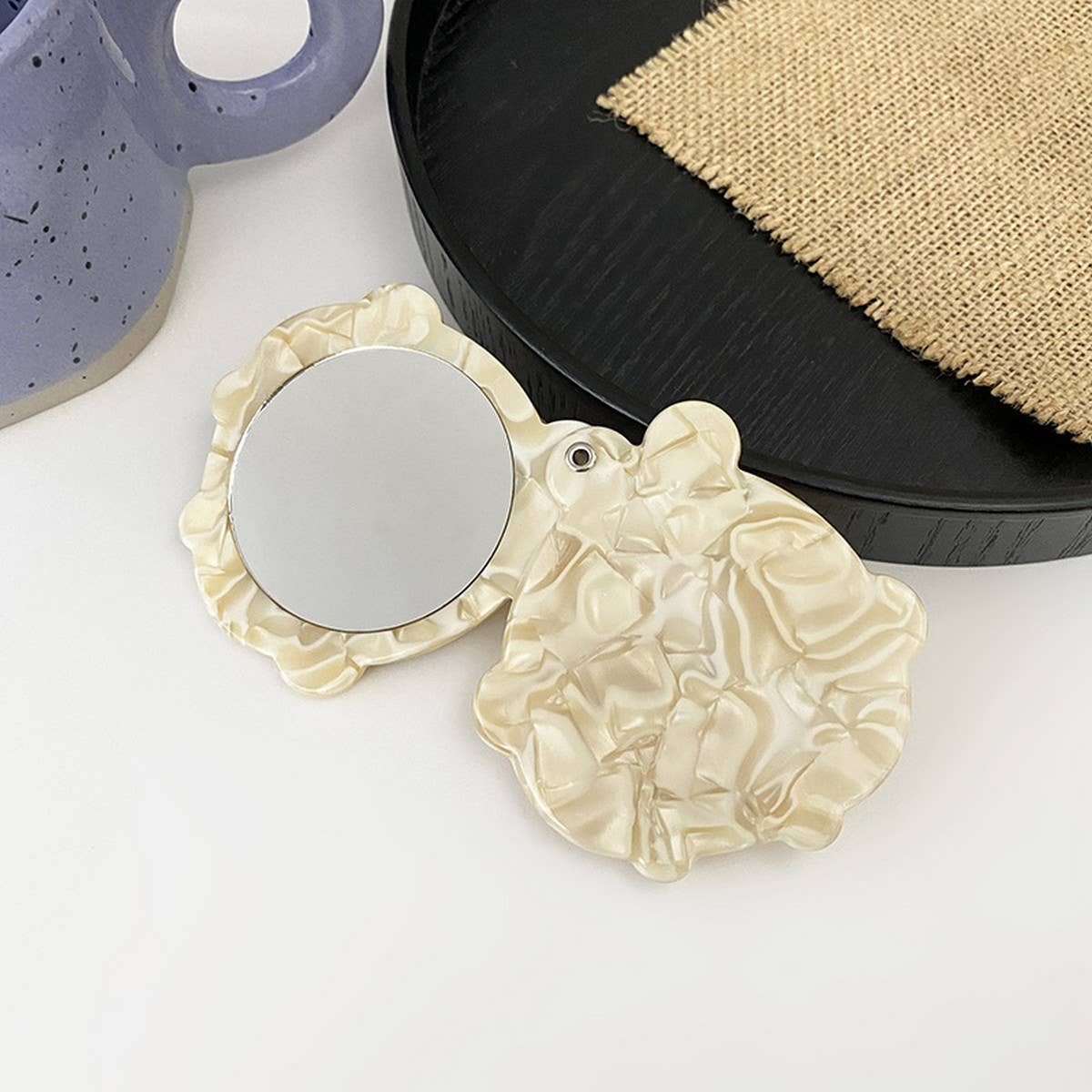 Vintage Acetate Geometric Compact Makeup Mirror_Cwmm6396