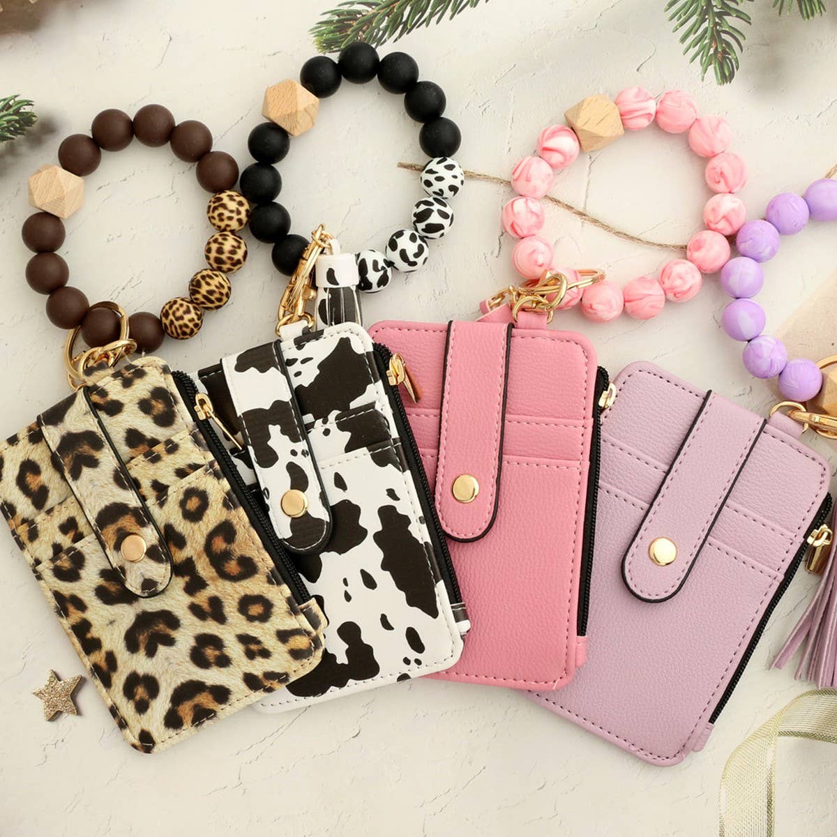 SILICONE BRACELET LEATHER WALLET TASSEL KEYCHAIN_CWAJE0659