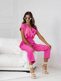Solid Color Sexy V-Neck Commuter Jumpsuit