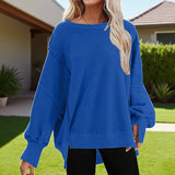 Solid-Color Round-Neck Casual Loose Sweatshirt