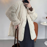 V Round Neck Spliced Lamb Wool Padded Jacket