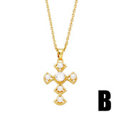 DIAMOND STUDDED PEARL CROSS PENDANT NECKLACE_CWAJE0899