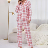 Two-Piece Red Plaid Long-Sleeved Loungewear