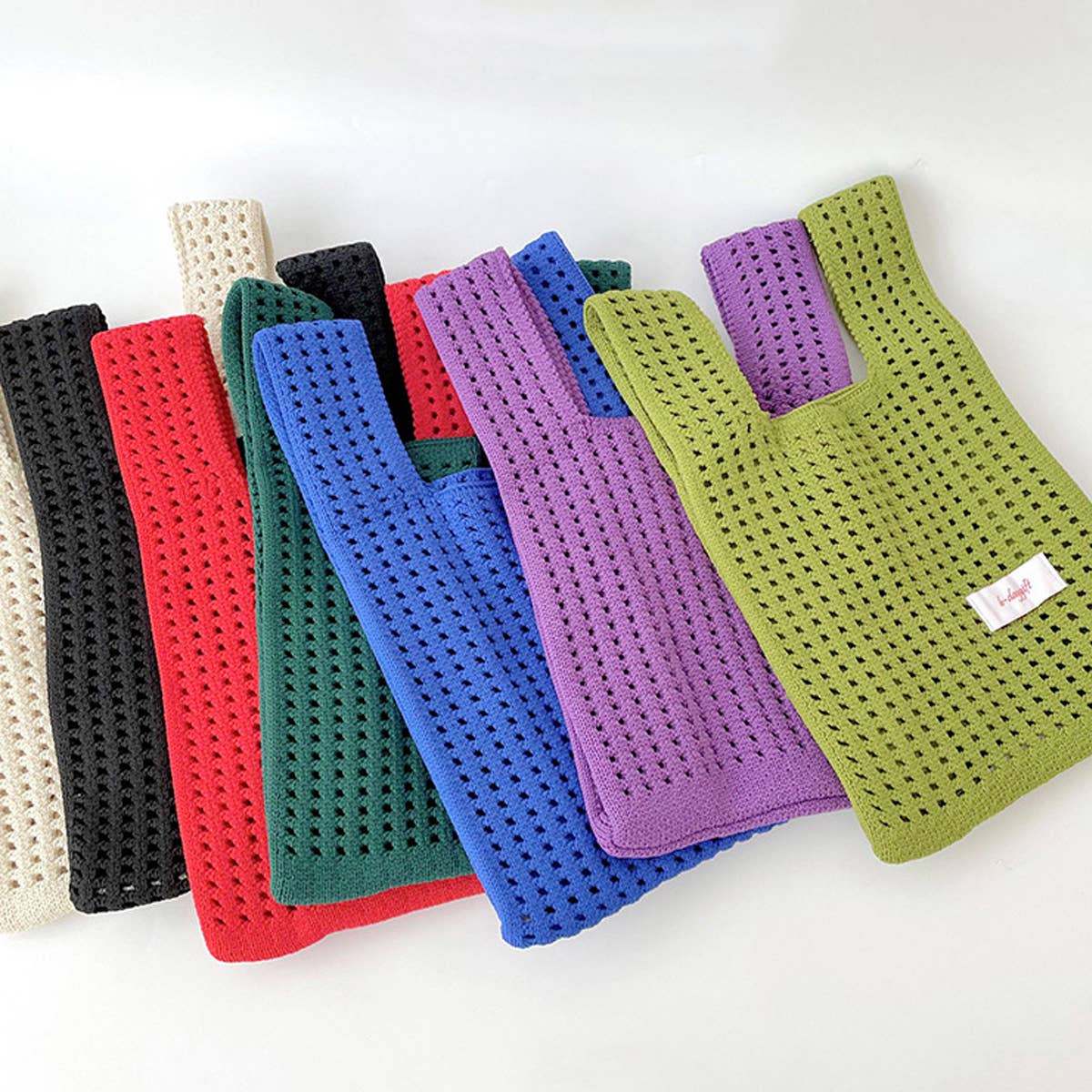 SOLID COLOR KNITTED HOLLOW SHOULDER BAG HANDBAG_CWAB1496