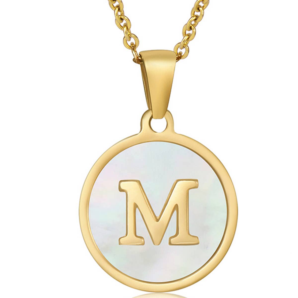 CIRCULAR SHELL ENGLISH LETTER PENDANT NECKLACE_CWAJE0675