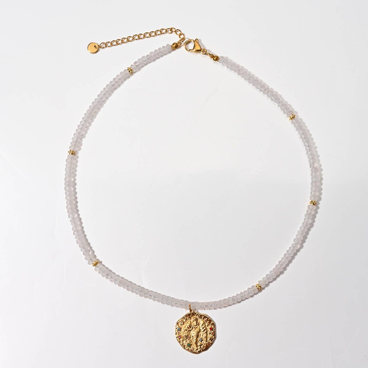 STAINLESS STEEL ZODIAC NECKLACE WITH NATURAL GEMS_CWMM8881