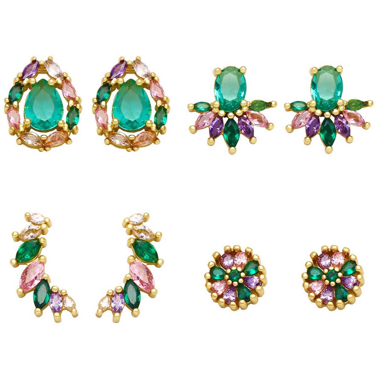 RETRO PERSONALIZED COLORED ZIRCON EARRINGS_CWAJE1001