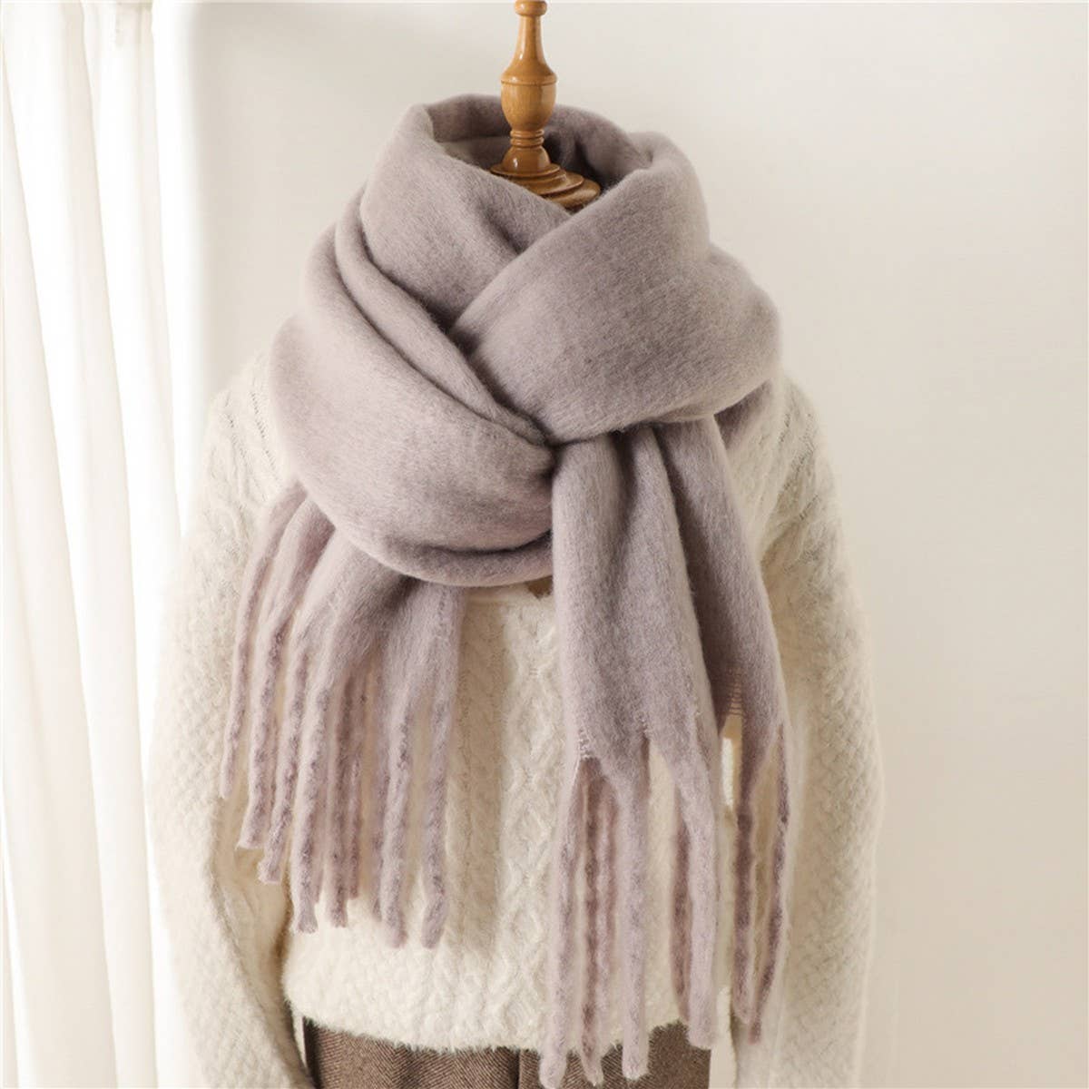 MOHAIR TASSEL SCARF FOR WINTER UNISEX LONG SHAWL_CWASC0965