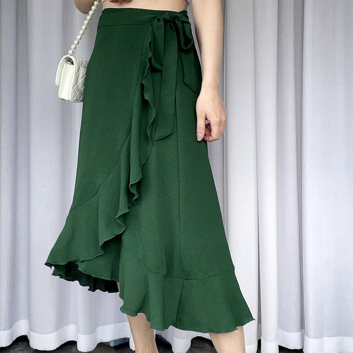 ONE PIECE LACE UP LONG SKIRT SOLID COLOR SKIRT_CWAB4800