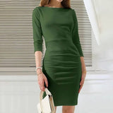 Women Solid Color Back Split Dress_Cwdmd788