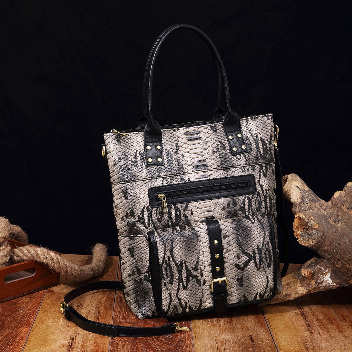 Women Tote Snake Print Shoulder Handbag_Cwab2594