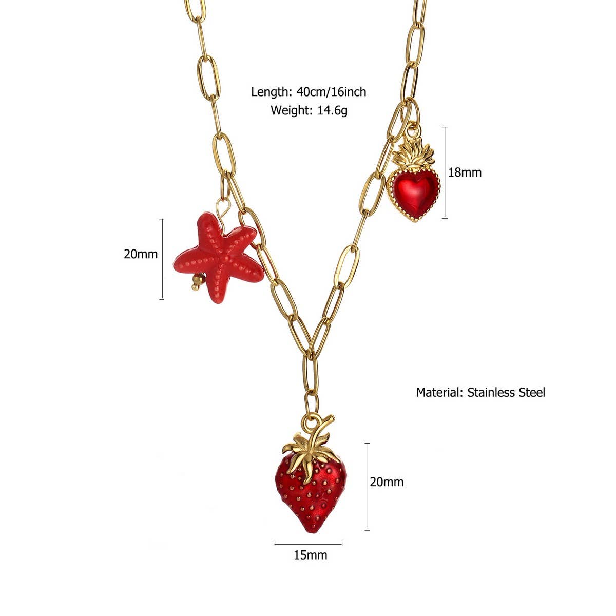 ORIGINAL STEEL NECKLACE WITH STARFISH STRAWBERRY_CWMM8848