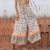 Split Lace-Up Bohemian Floral Skirt
