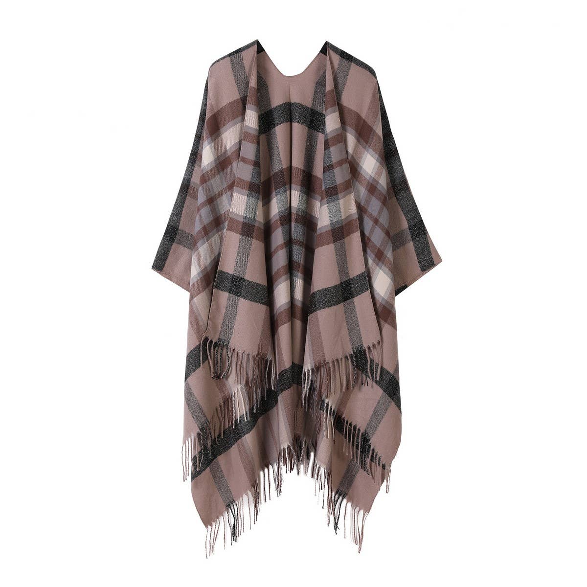 PLAID SHAWL TASSEL LARGE SCARF WARM SPLIT CAPE_CWASC2210