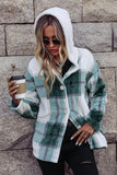 Women Hooded Long Sleeved Plaid Loose Jacket_Cwoco0121