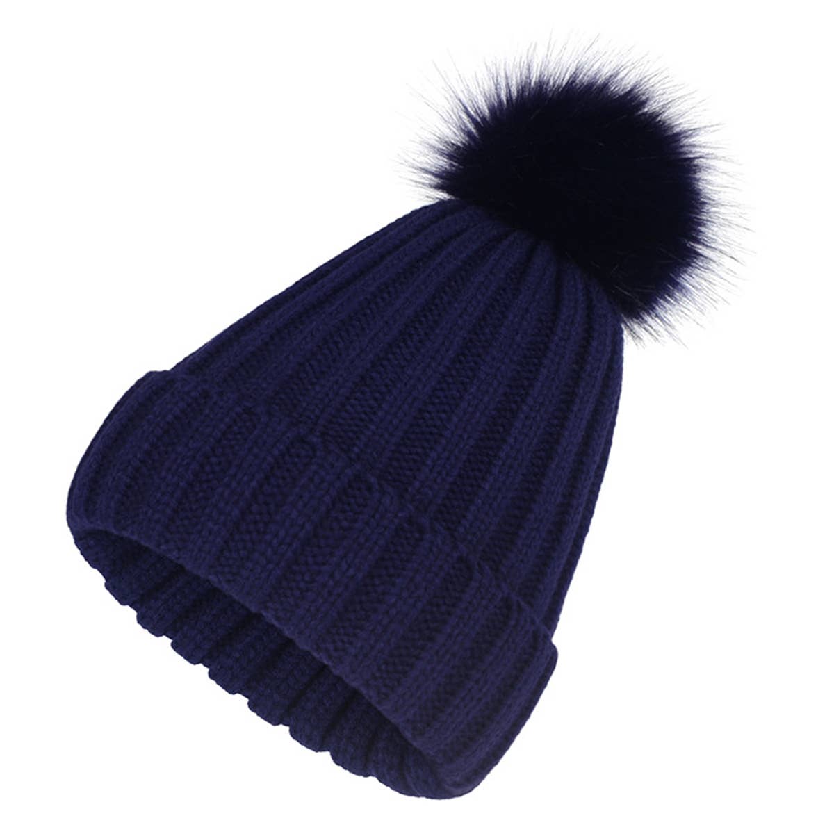 Fluffy Ball Simple Basic Knit Beanie_Cwah331