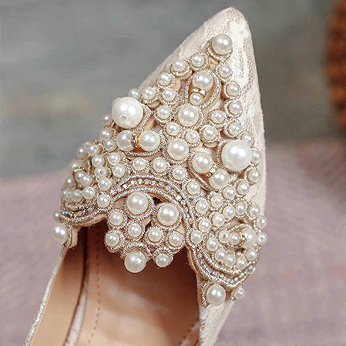 LACE PEARL BALLET FLATS FOR WOMEN BRIDAL STYLE_CWSHF0010