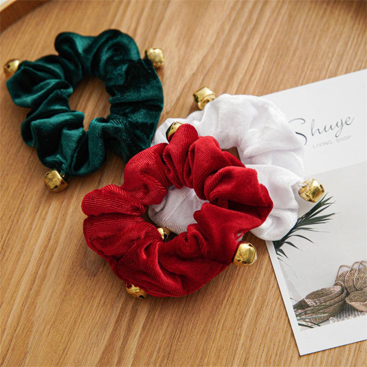 8Pcs Xmas Plush Hair Scrunchies Jingle Bells_Cwaha07590