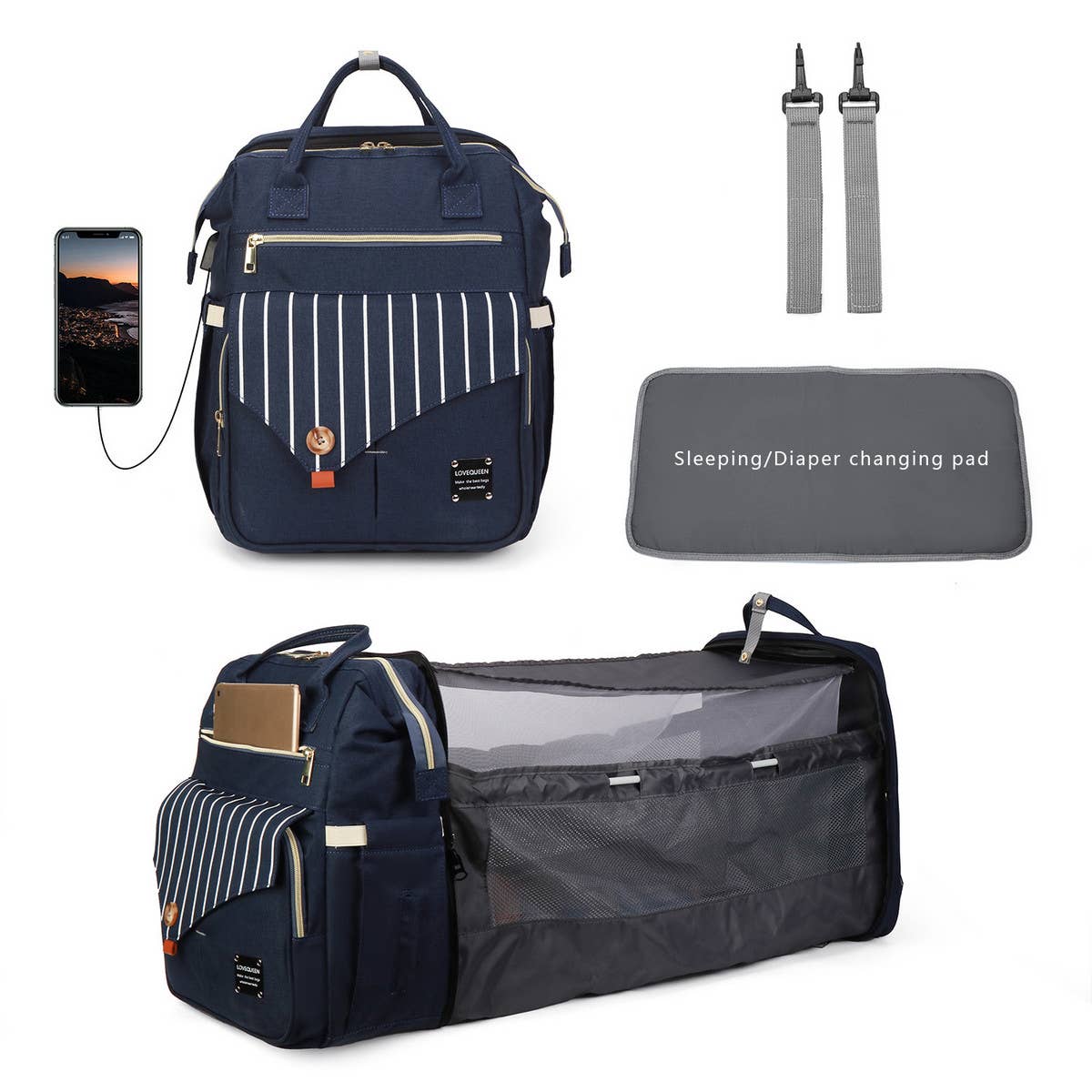 SIMPLE FOLDING BED MOTHER AND BABY BAG_CWAB2241